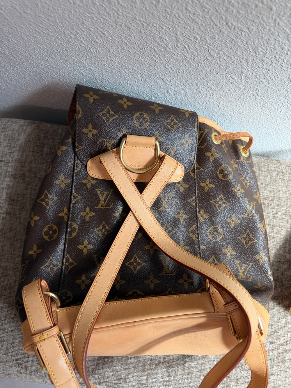 Louis Vuitton Monogram Canvas Backpack in Brown and Tan Leather Trim - Picture 6 of 10